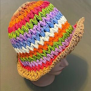 Hand-Crocheted Multicolor Raffia Bucket Hat